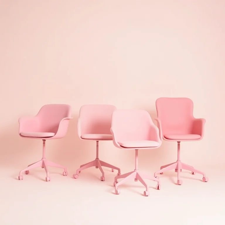 Seleção de cadeiras de escritório rosa de diferentes estilos e preços