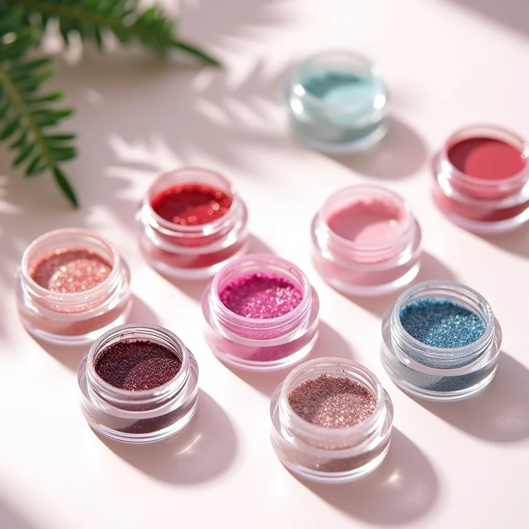 Seleção de glitters e esmaltes para unhas