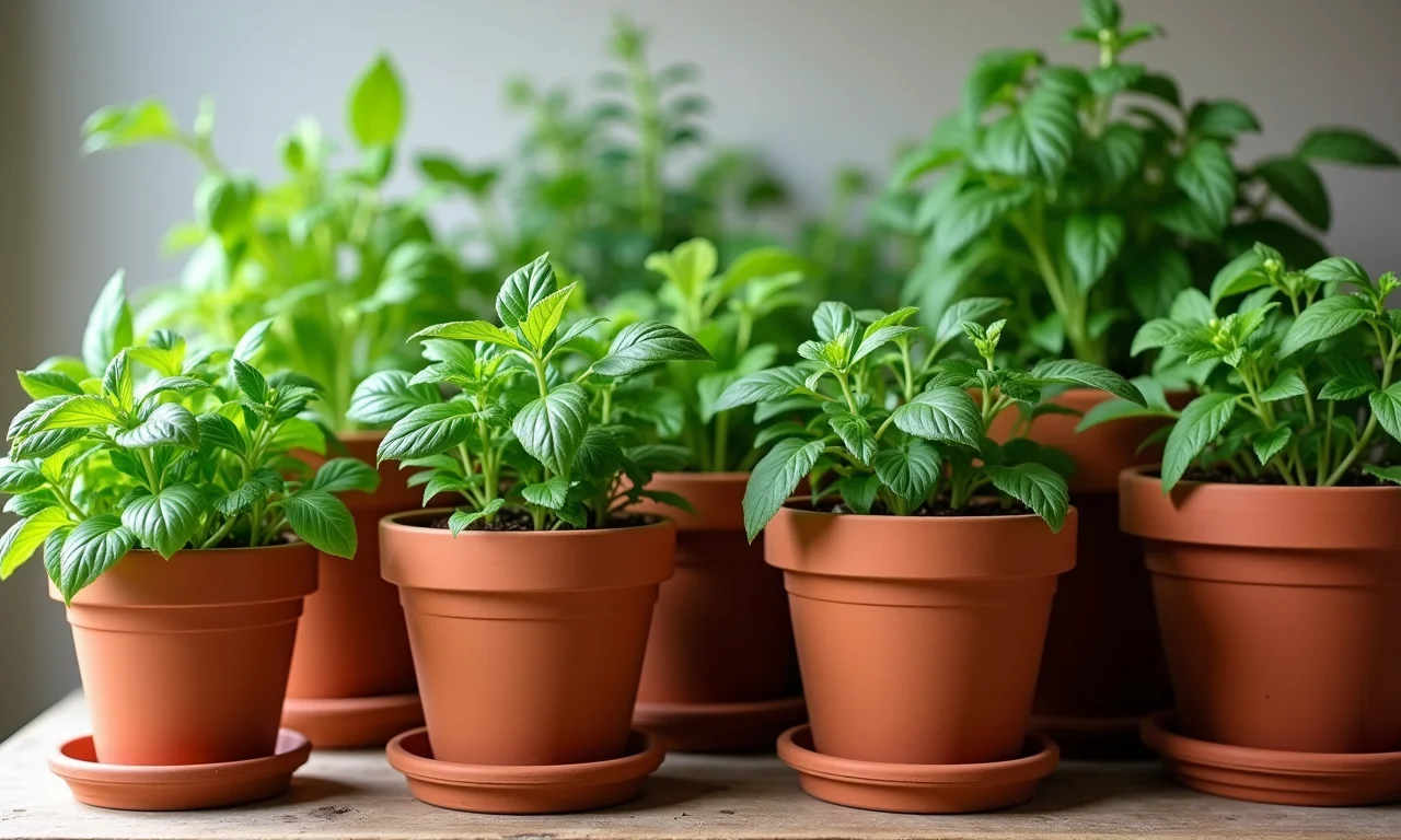 Seleção de vasos de diferentes tamanhos para temperos.