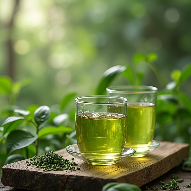 Série de fotos passo a passo mostrando a preparação do chá verde.