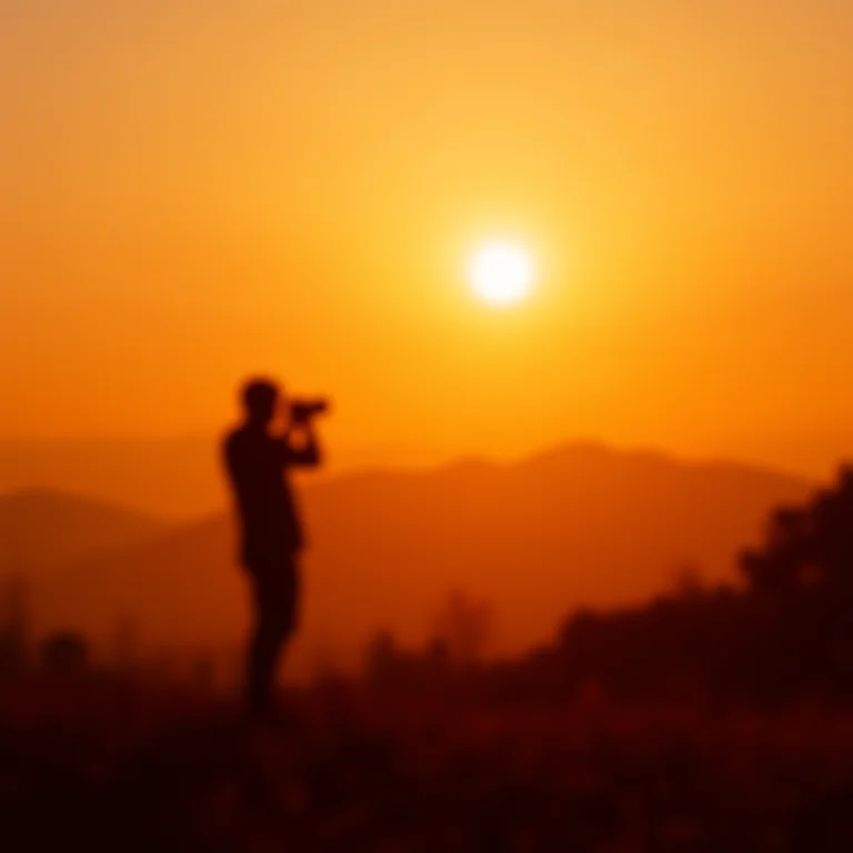 Silhueta de pessoa fotografando durante a hora dourada