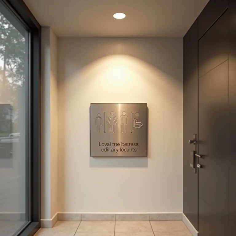 Sinalização tátil para deficientes visuais em banheiro.