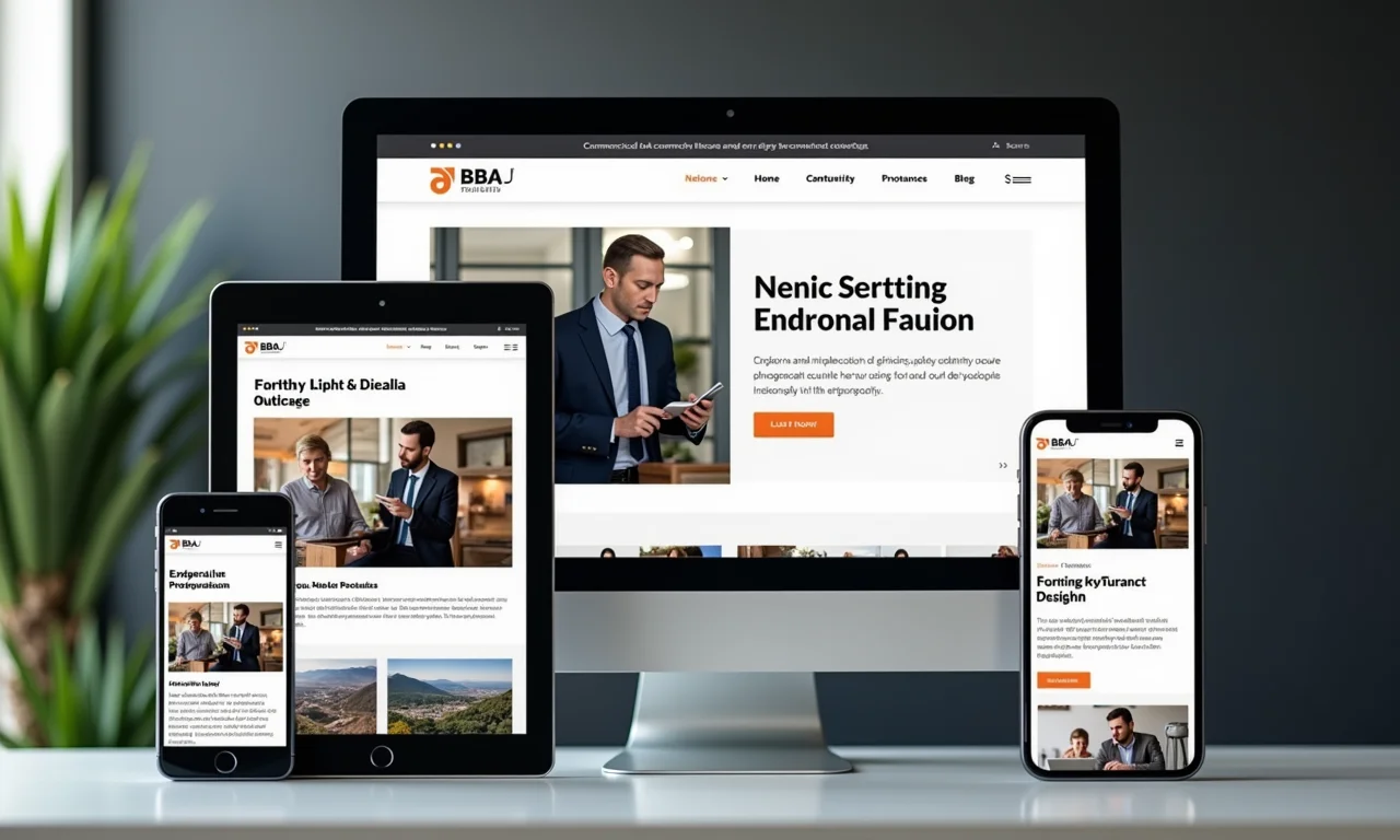 Site responsivo exibido em diversos dispositivos móveis.