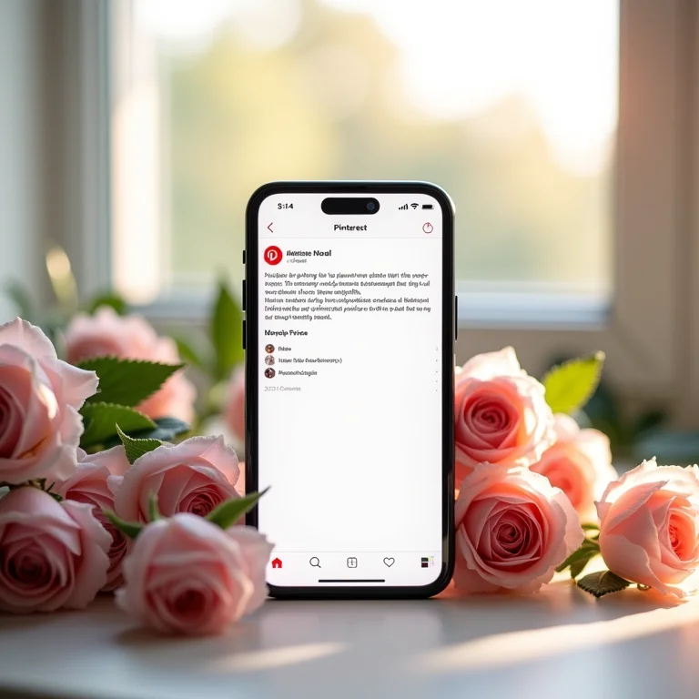 Smartphone mostrando bio otimizada do Pinterest com palavras-chave, representando a importância da otimização da bio.