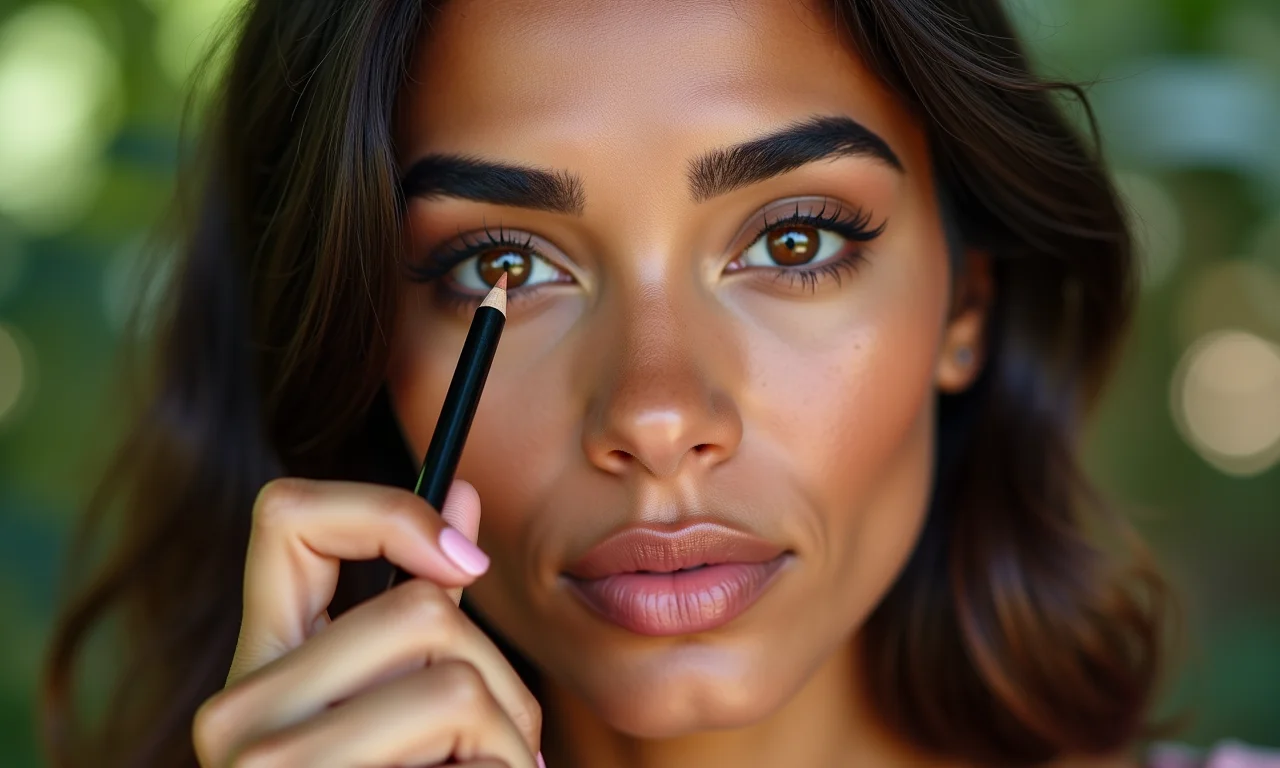 Sobrancelhas bem feitas em mulher brasileira com fundo vibrante.