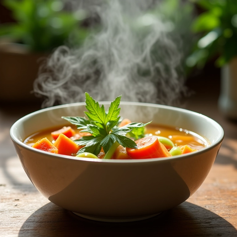 Sopa de legumes detox, ideal para uma refeição leve.