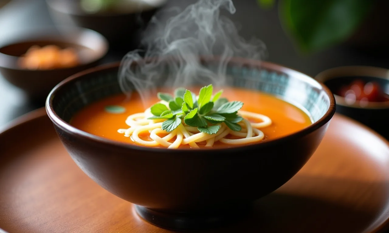 Sopa de missô em uma tigela japonesa tradicional.