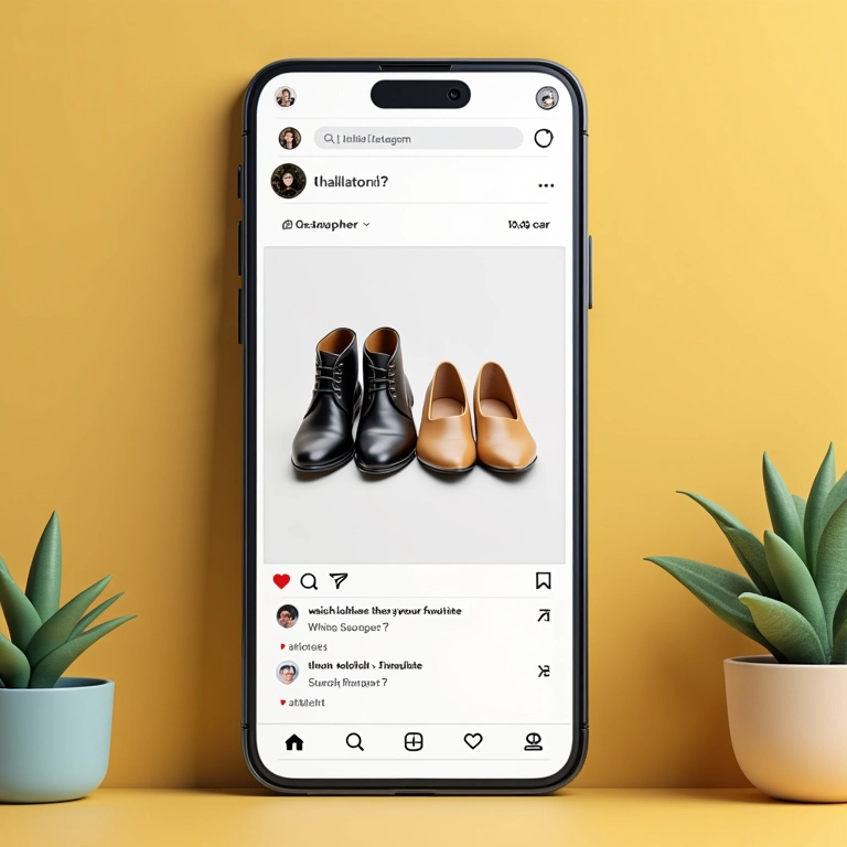 Stories interativos com enquete sobre cores de sapatos.