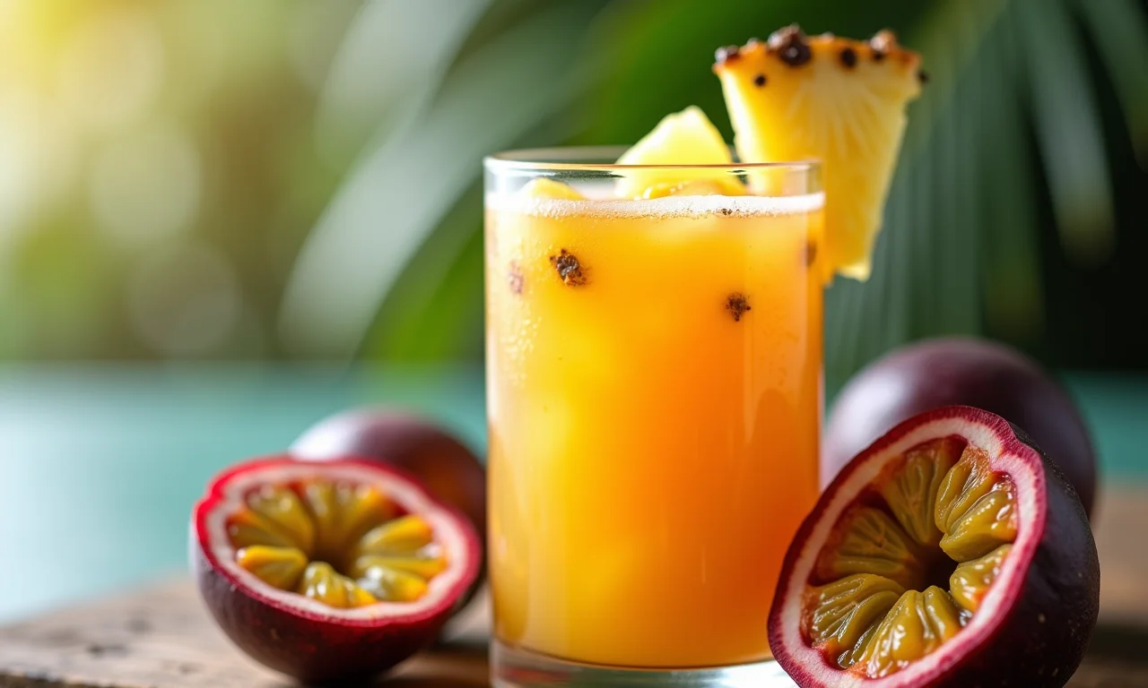 Suco de maracujá com abacaxi tropical.