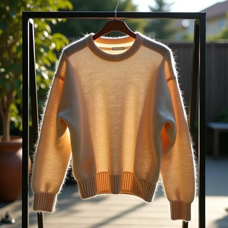 Suéter de lã secando na horizontal à sombra