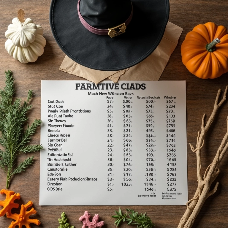 Tabela de materiais e custos estimados para o chapéu de bruxa.