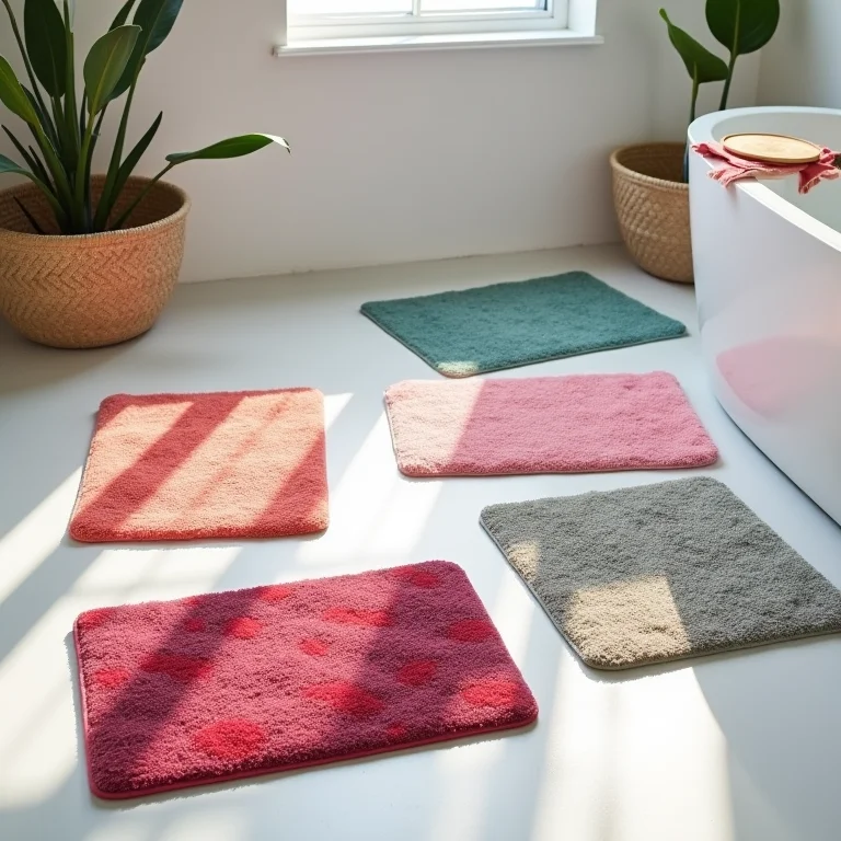 Tapetes de banheiro com cores e estampas vibrantes