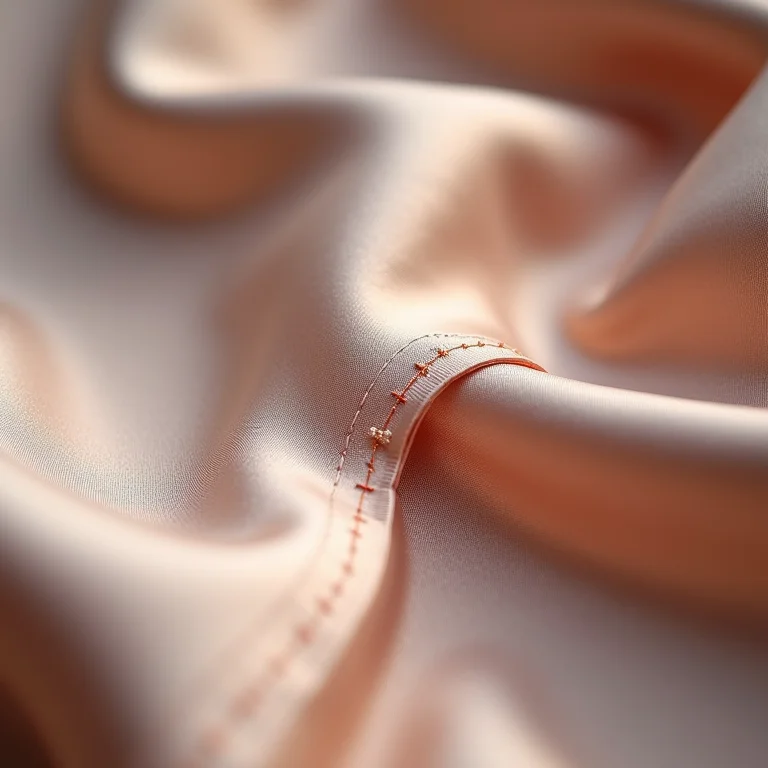 Tecido fino sendo remendado com pontos delicados e precisos