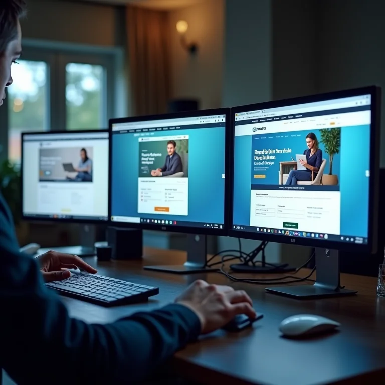 Telas exibindo websites de concorrentes e comparações de preços.