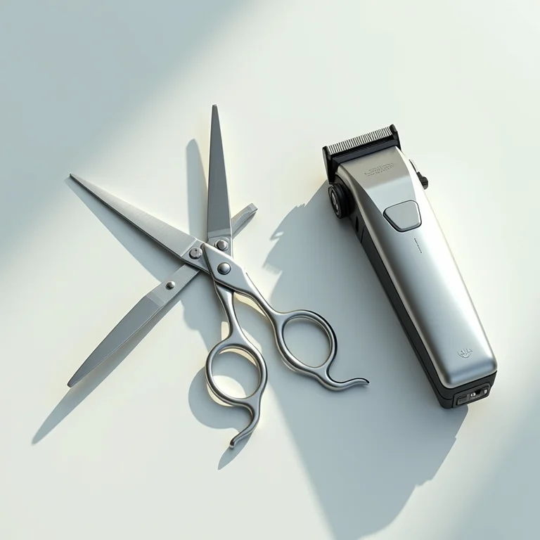 Tesoura e máquina de aparar barba.