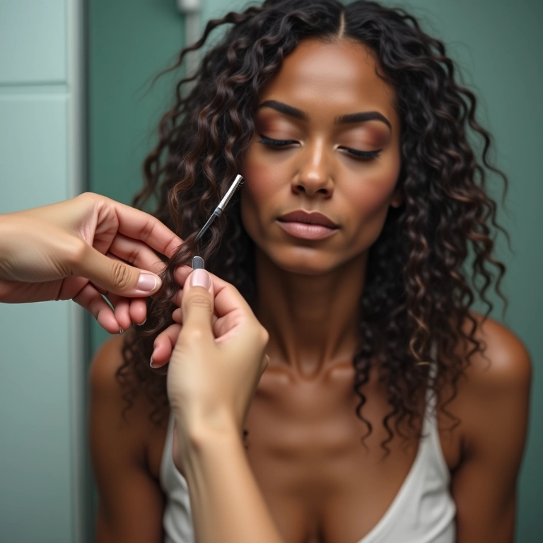 Teste de mecha sendo realizado antes da descoloração.