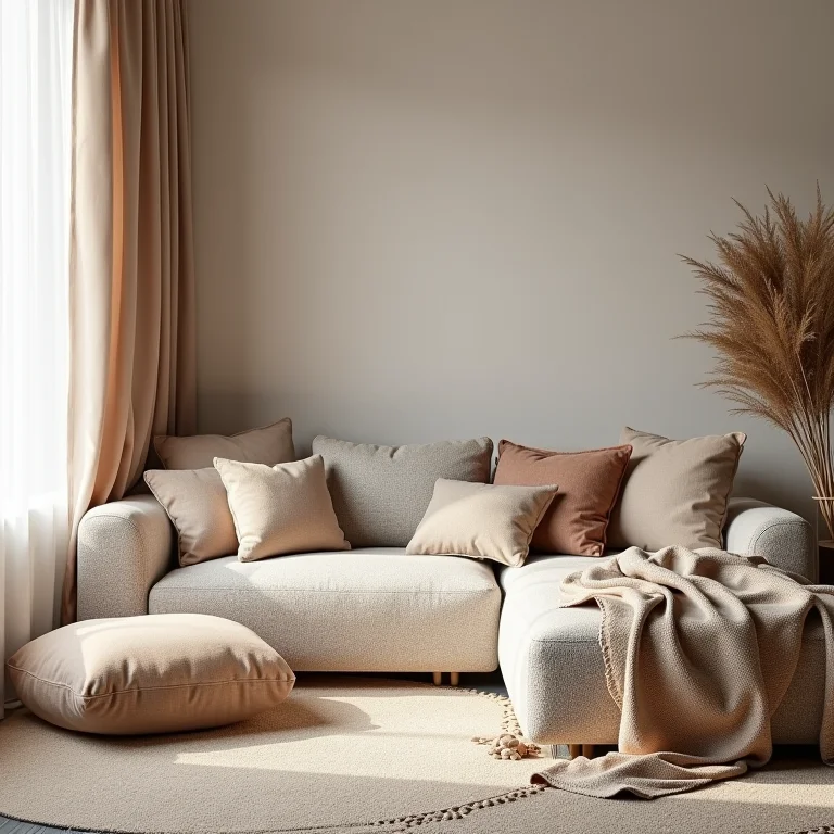 Texturas variadas em decoração com cores análogas em tons neutros