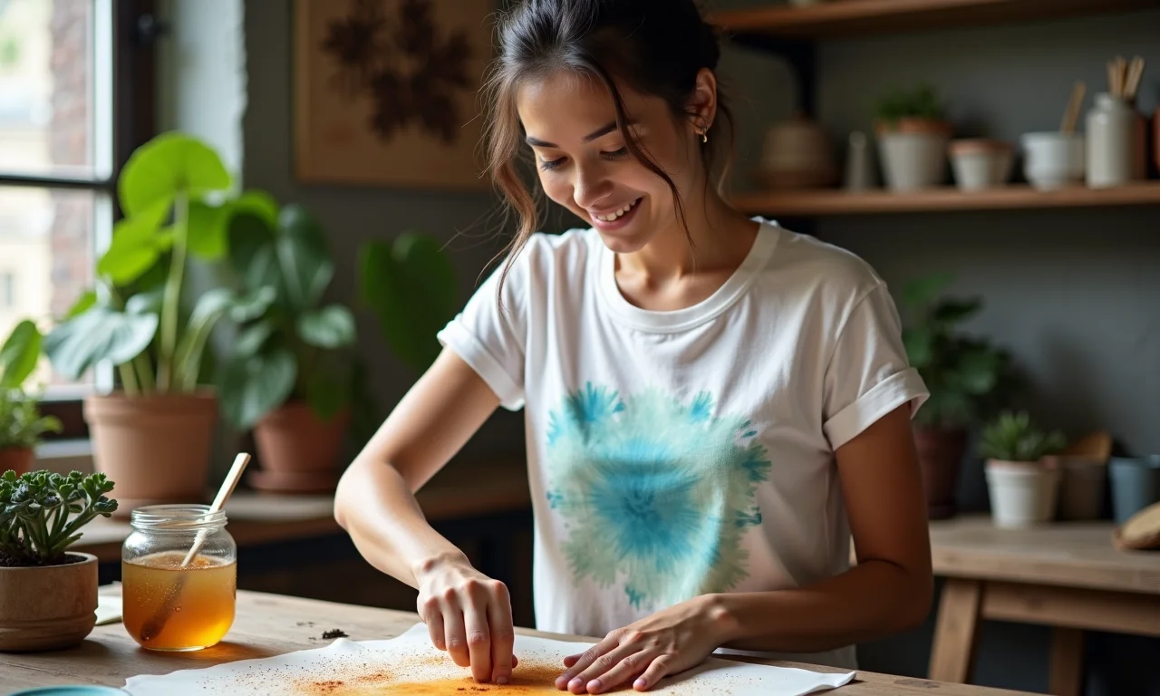 Tingimento natural em camiseta de algodão.
