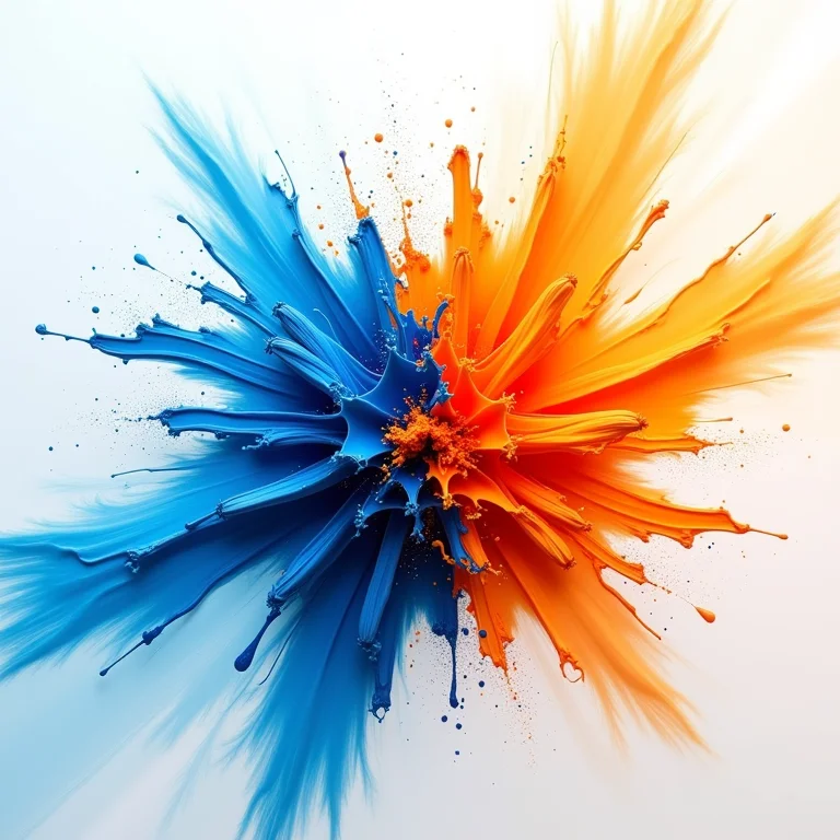 Tintas complementares (azul e laranja) se misturando