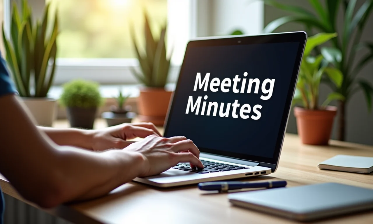 Título 'Ata de Reunião' sendo digitado em laptop com decoração brasileira.