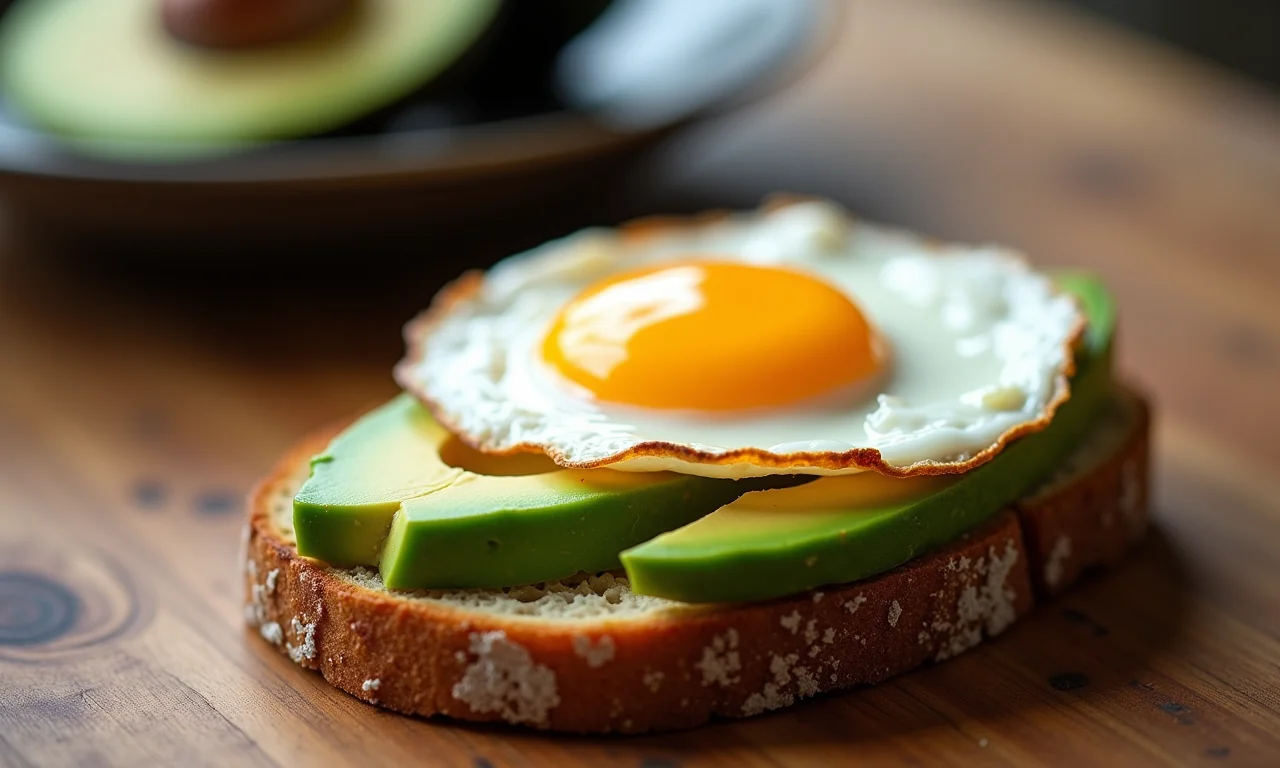 Torrada de abacate com ovo frito.