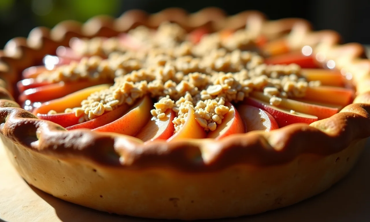Torta de maçã com crumble de aveia crocante.
