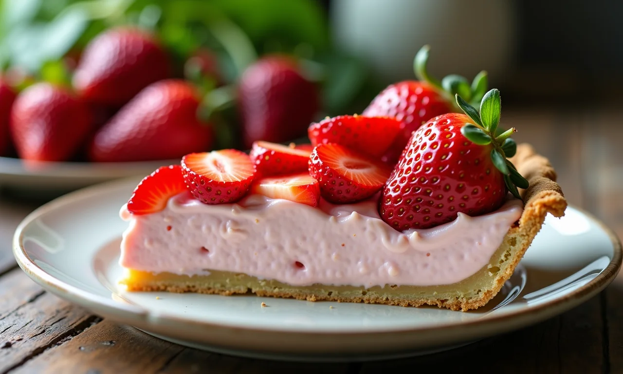 Torta de morango com recheio cremoso de ricota.