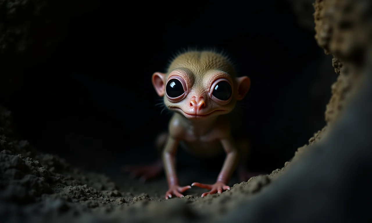 Troglóbios adaptados à escuridão habitando uma caverna.