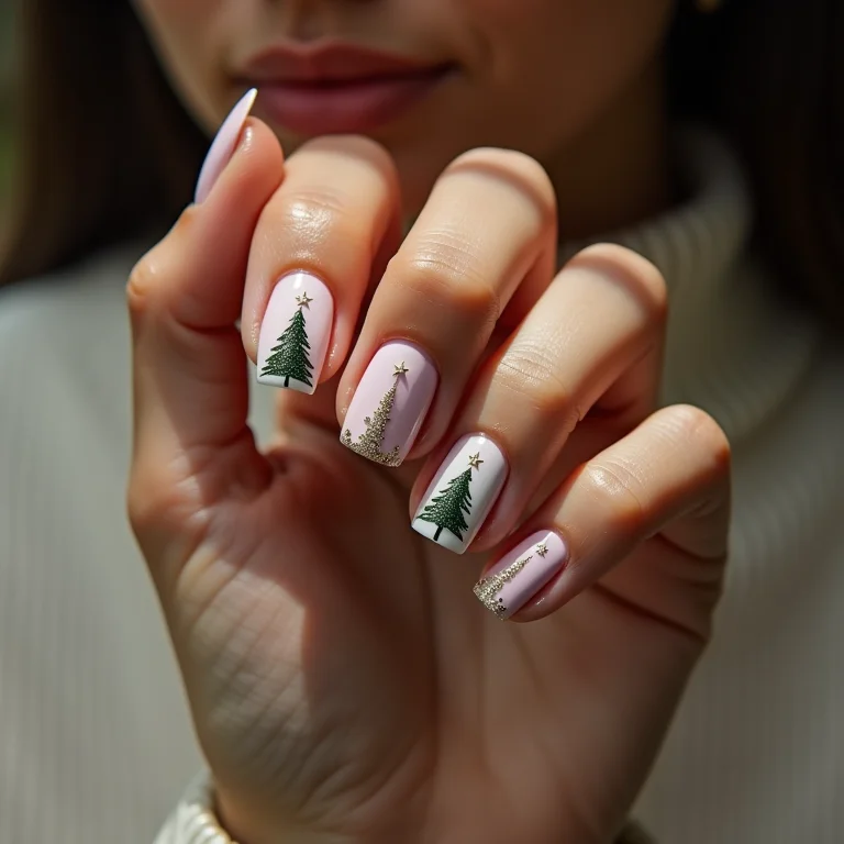 Unhas com árvore de Natal minimalista