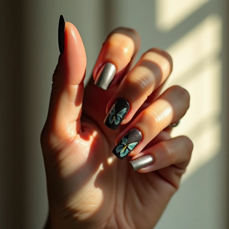 Unhas decoradas com borboletas com design original e criativo
