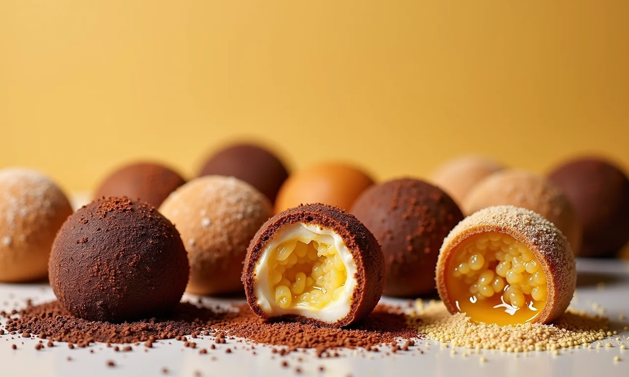 Variações criativas de beijinho de coco.