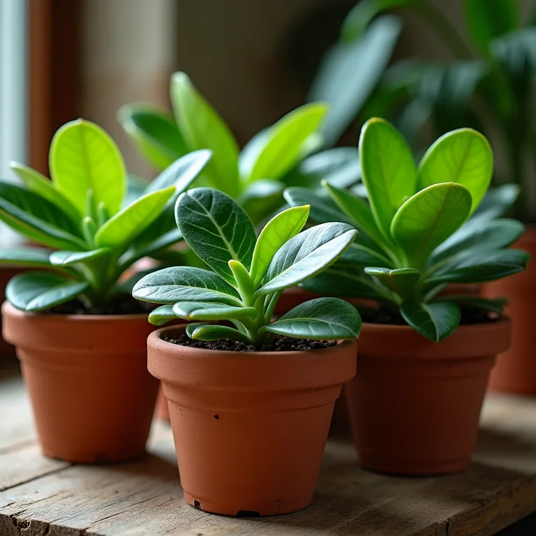 Variedade de Fitônias em vasos de terracota com diferentes cores e padrões de folhas.
