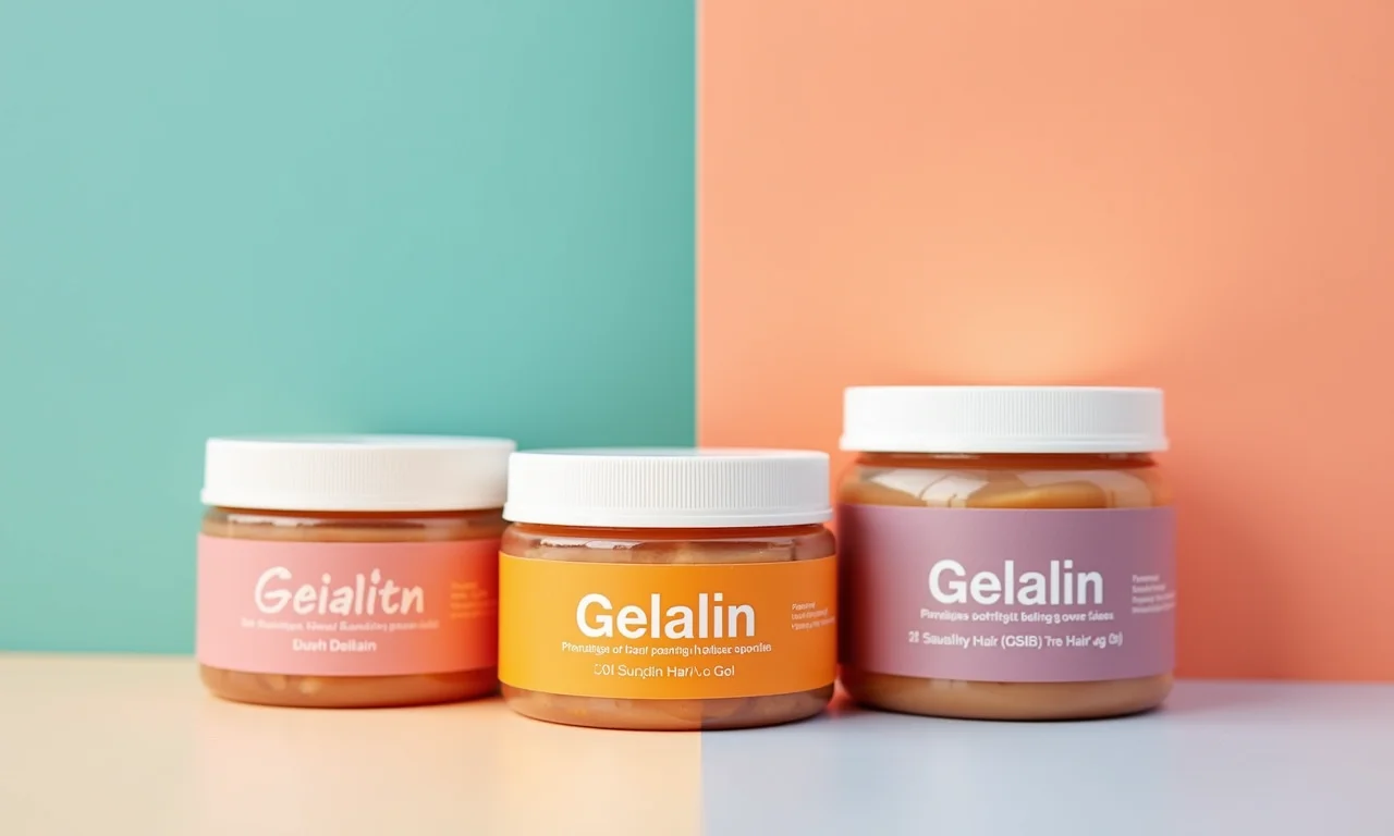 Variedade de gelatinas capilares em um fundo colorido e atraente.