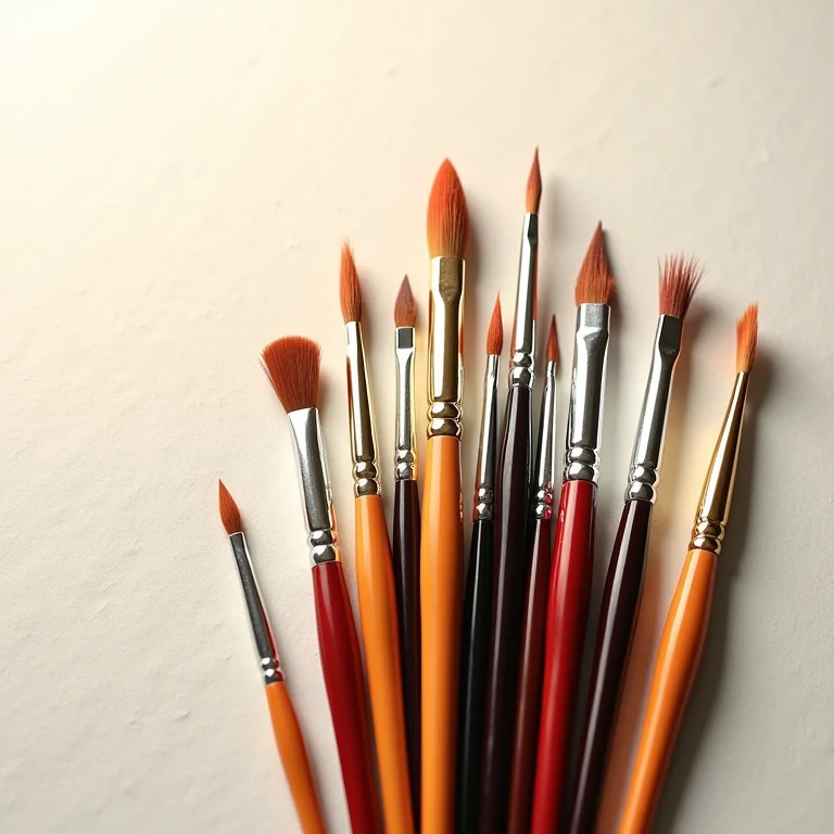 Variedade de pincéis para aquarela dispostos em leque