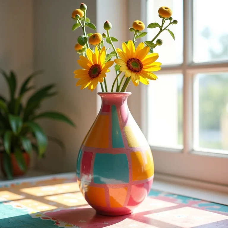Vaso customizado com tinta, decoração moderna e colorida