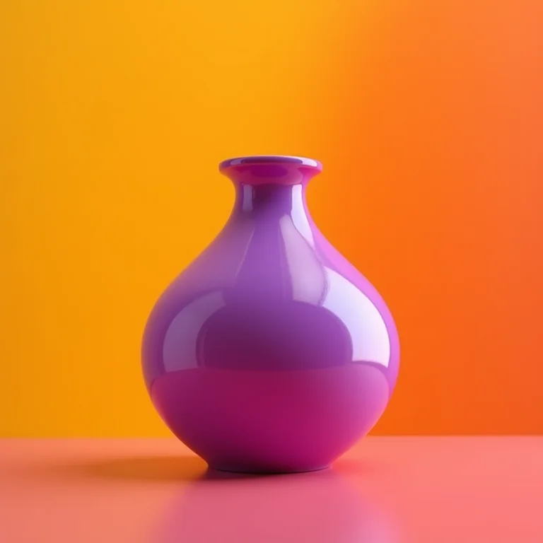 Vaso roxo como cor de destaque em ambiente com cores análogas quentes