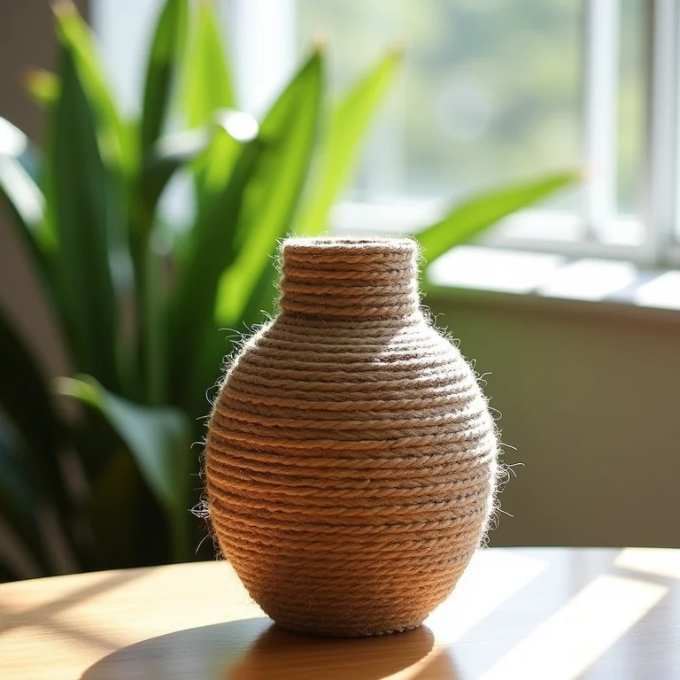 Vaso rústico com barbante de sisal, decoração natural