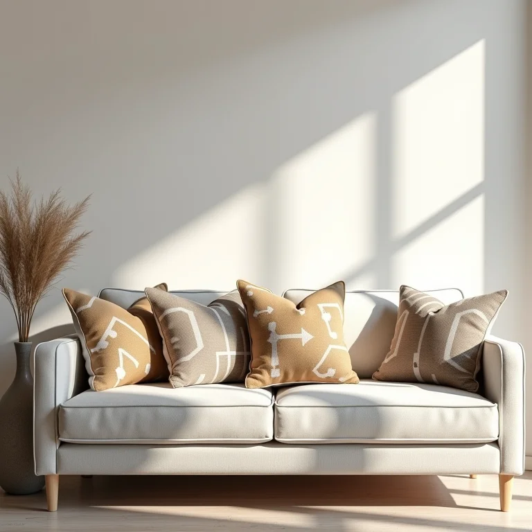 Vaso vintage e almofadas modernas em sofá