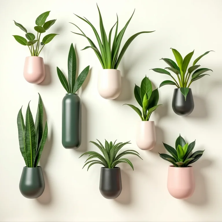 Vasos fixados na parede com plantas para jardim vertical.