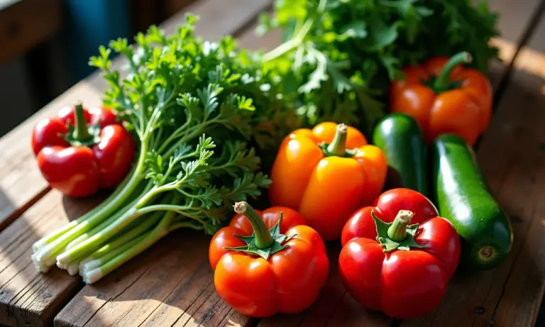 Verduras frescas preparadas para congelar em uma mesa rústica.