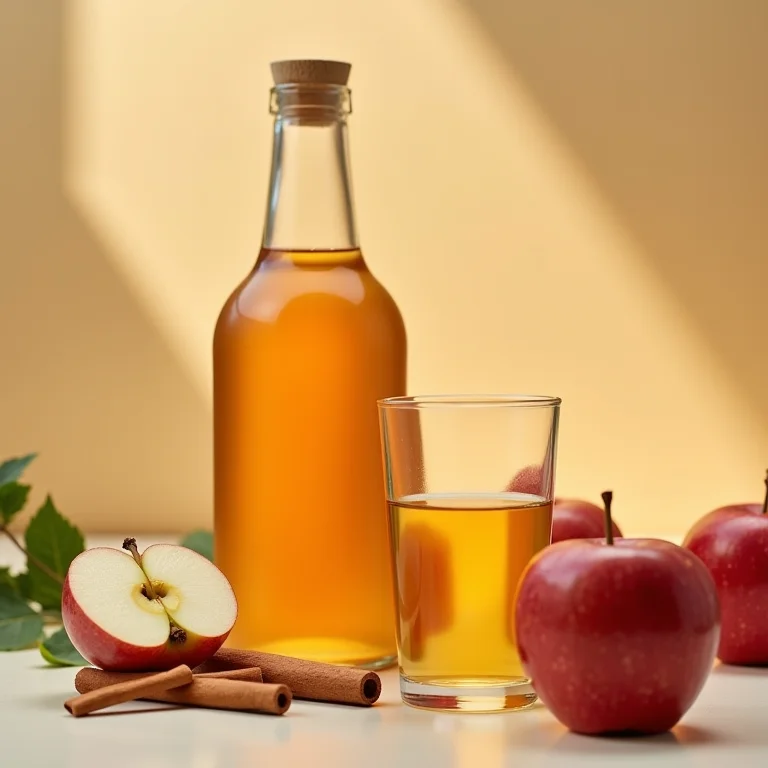 Vinagre de maçã com um copo de água, maçãs frescas e canela