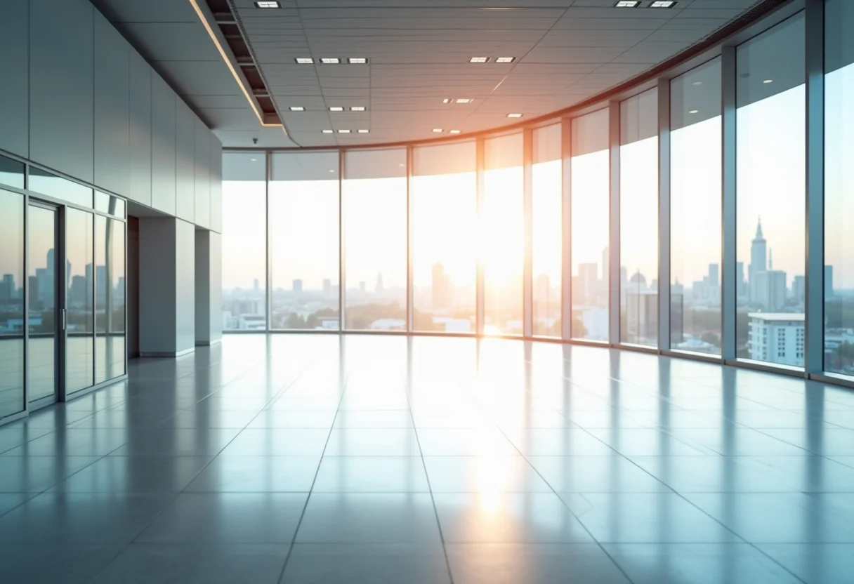 Reforma de Centro de Convenções: O Guia Definitivo para Modernizar Visão ampla de um moderno centro de convenções com pisos de alto tráfego recém-instalados.