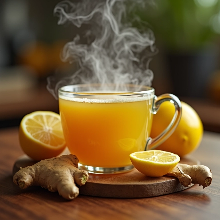 Xícara de chá de limão com gengibre.