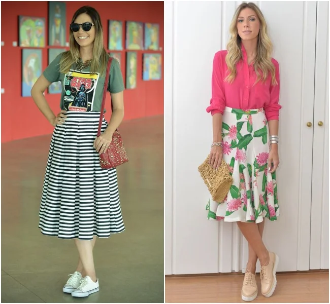 Saia Midi Com Sapato Baixo, Pode?