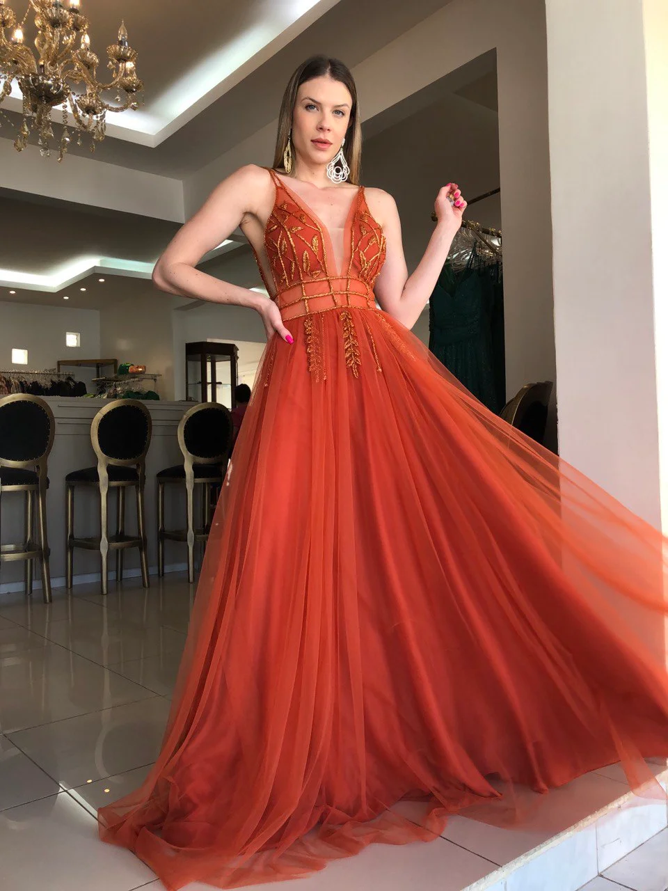 Vestido de Festa longo top bordado