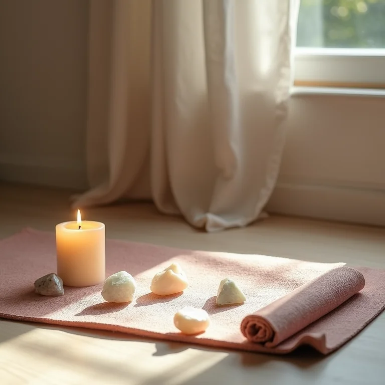 Ambiente preparado para meditação com cristais