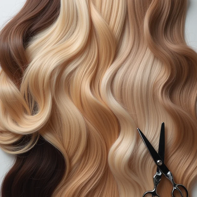 Amostras de cores de cabelo para ombré hair dispostas de forma criativa.