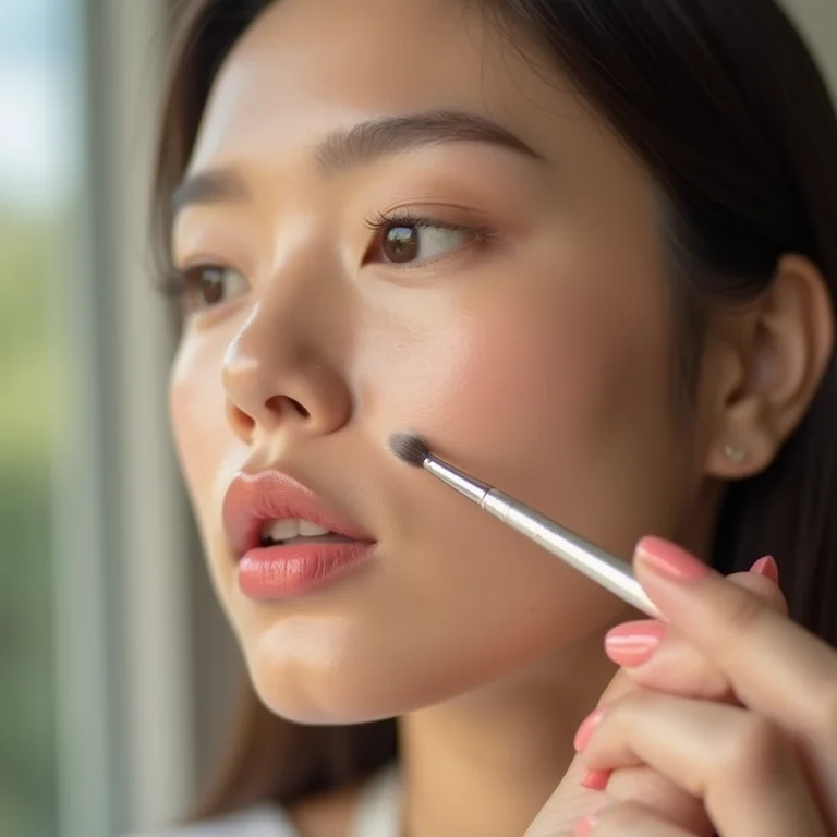 Aplicação de primer labial com pincel para uma textura suave