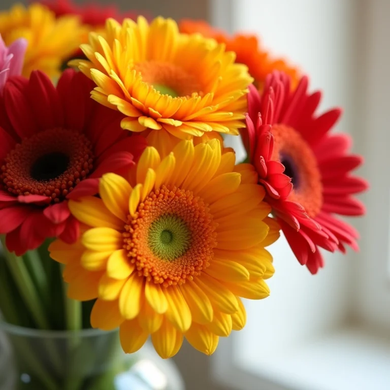 Arranjo colorido de gérberas para decoração de quarto de casal