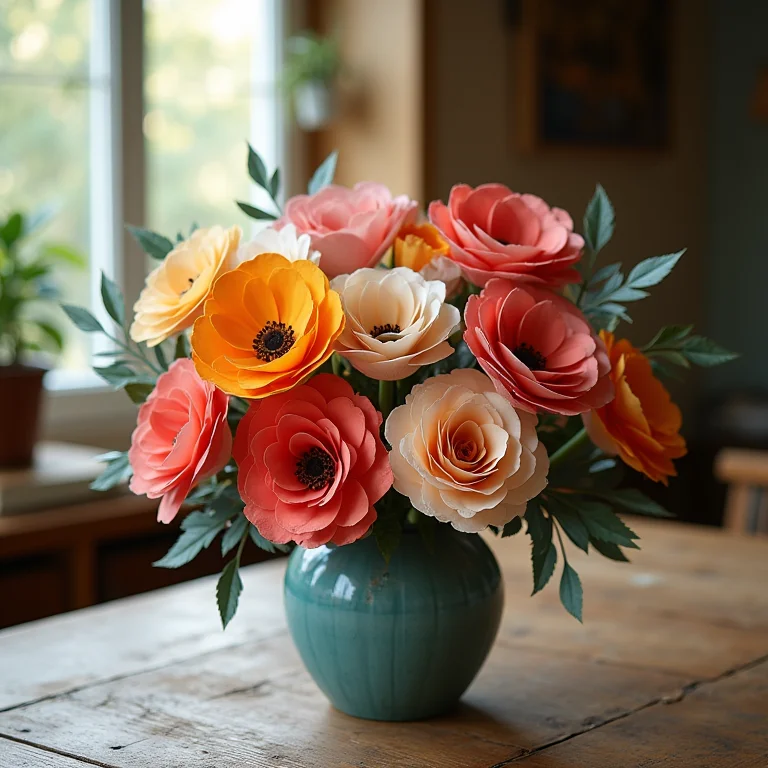 Arranjo de flores de papel 3D como centro de mesa